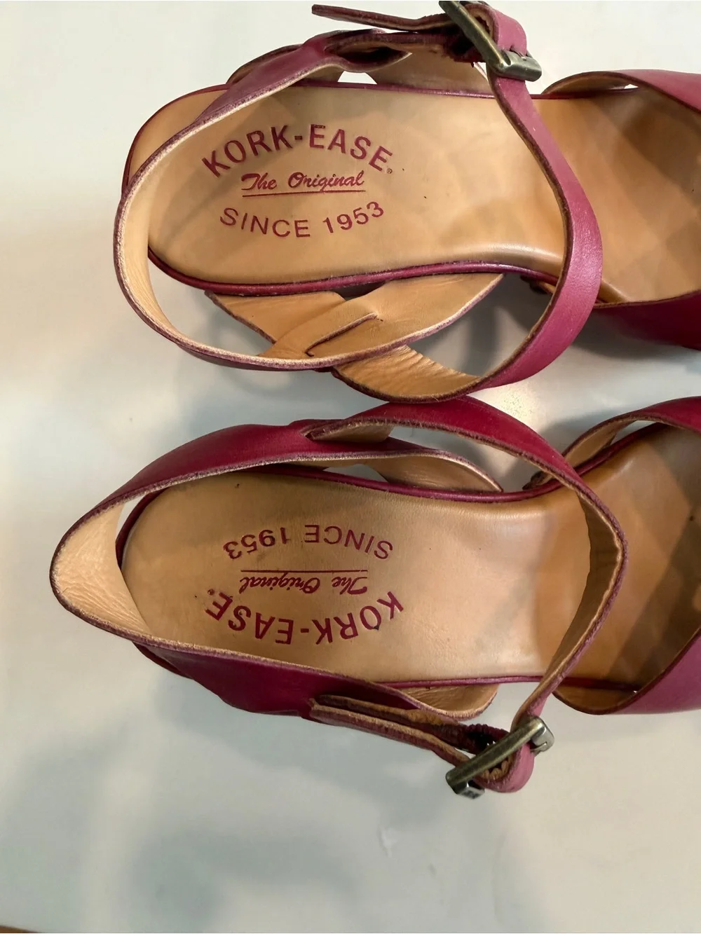EUC! Kork-Ease Women's Fuschia/ Raspberry Leather Wedge Sandals